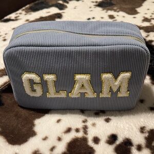 GLAM BAG - Blue Corduroy Makeup Bag with Gold Accents NWT